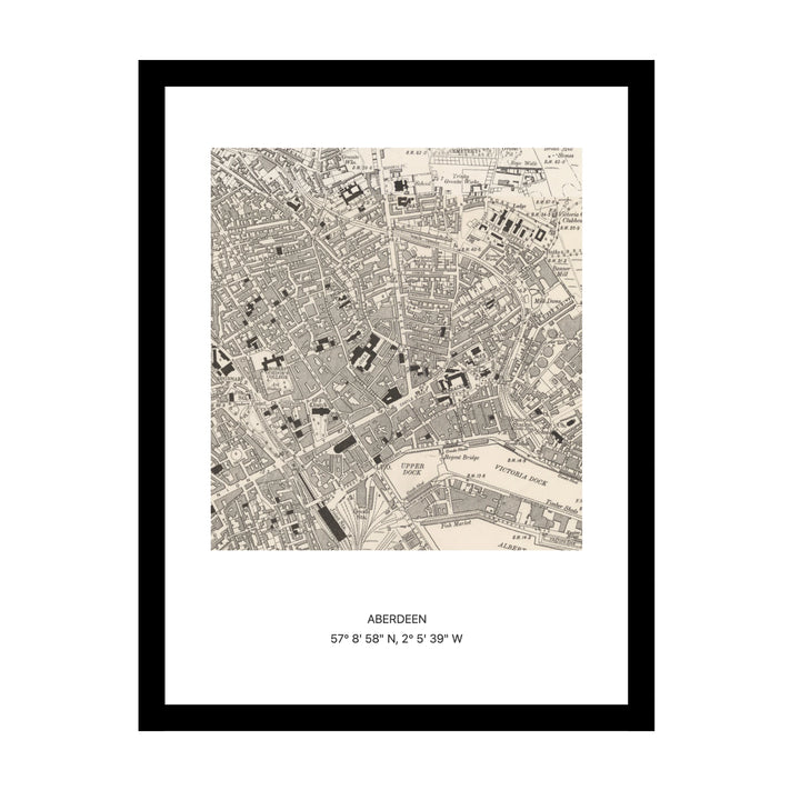 Framed vintage Ordnance Survey map print of Aberdeen (1888)