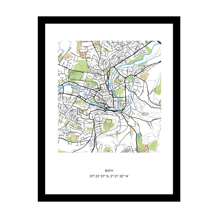 Framed personalised street map print of Bath