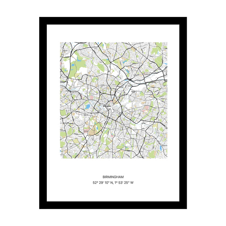 Framed personalised street map print of Birmingham