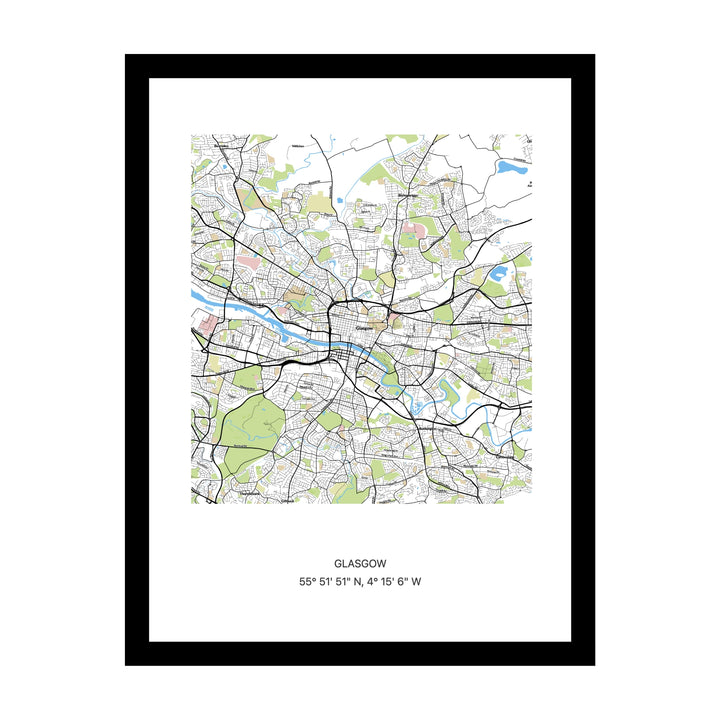 Framed personalised street map print of Glasgow
