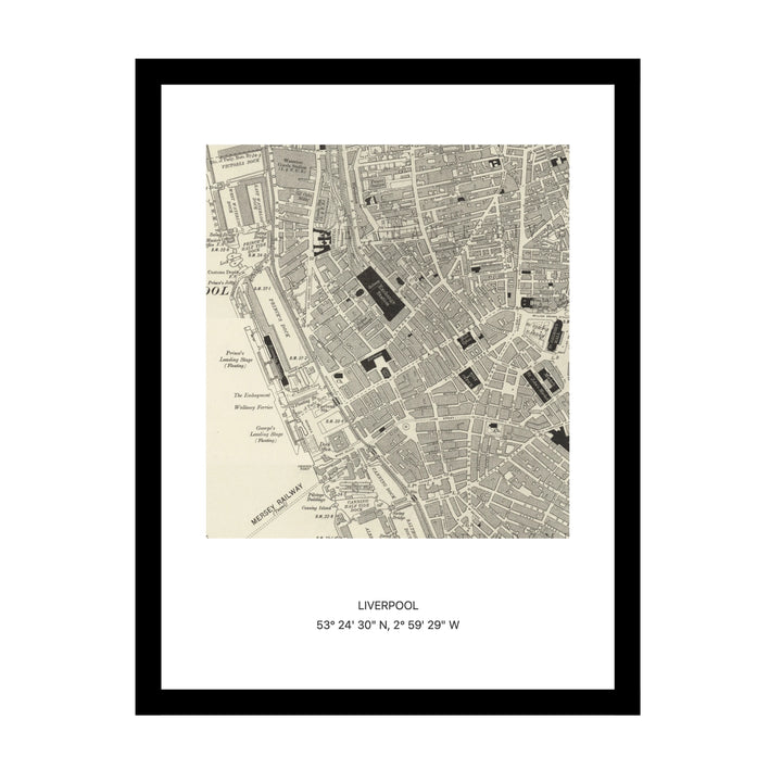 Framed vintage Ordnance Survey map print of Liverpool (1888)