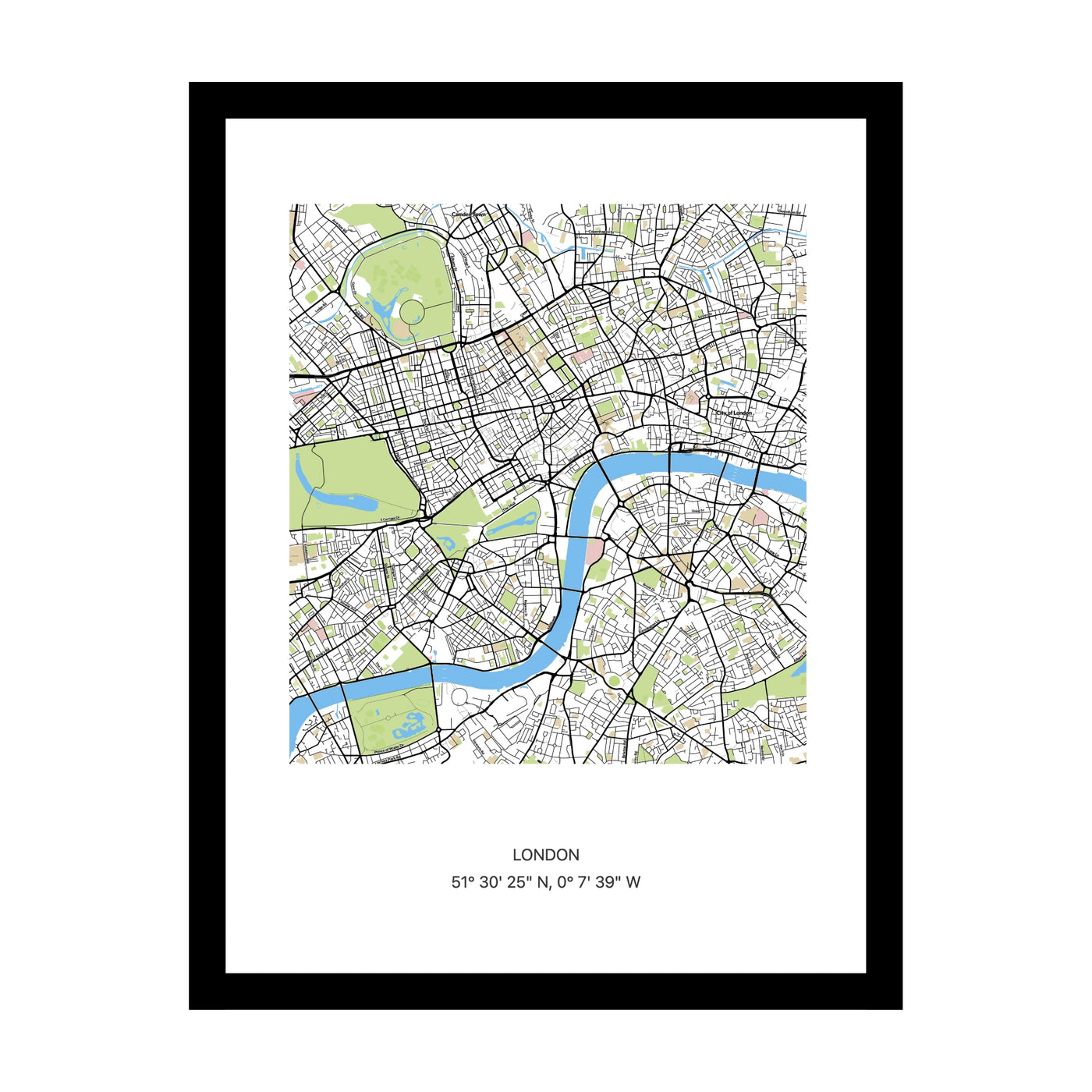 Framed personalised street map print of London