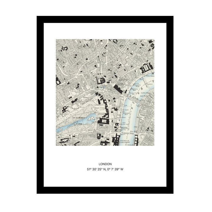 Framed vintage Ordnance Survey map print of London (1888)