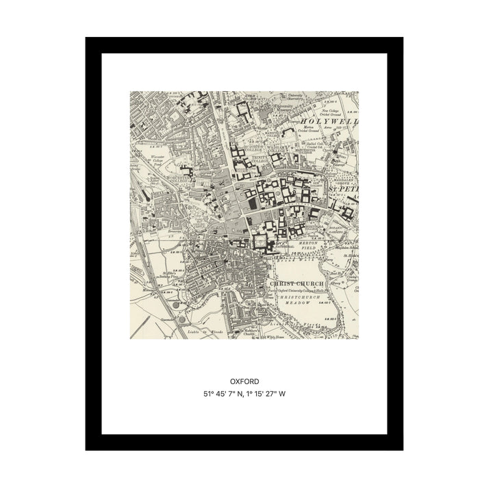 Framed vintage Ordnance Survey map print of Oxford (1888)