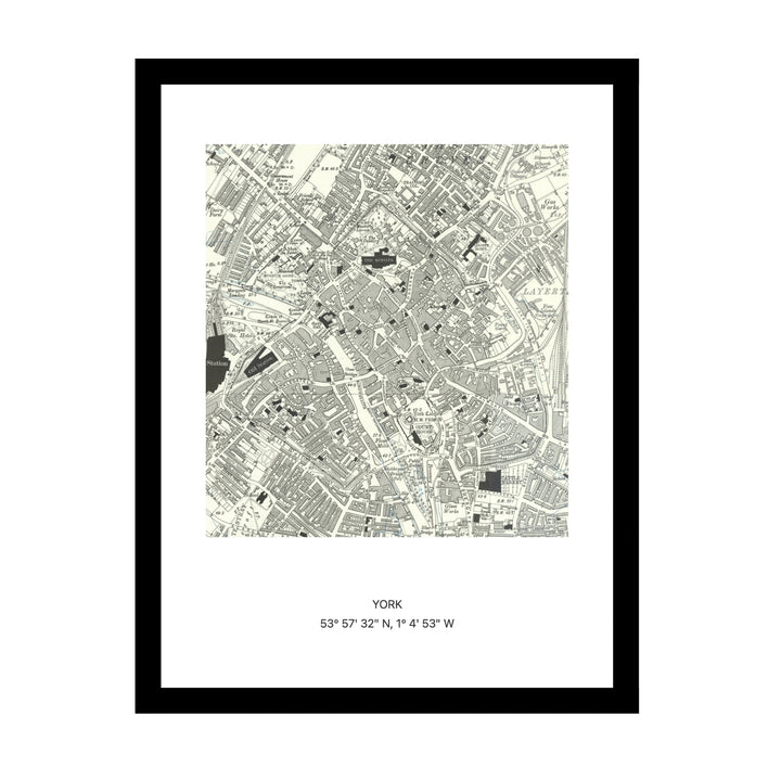 Framed vintage Ordnance Survey map print of York (1888)