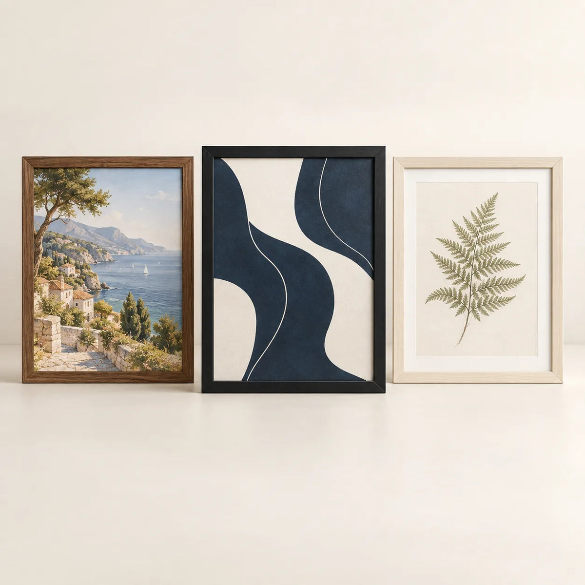 Three picture frames illustrating the 8.5 by 11 inch size