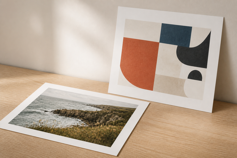 Two giclée prints, a photograph and an art print, on archival paper