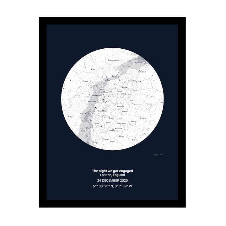 Engagement star map — personalised framed print