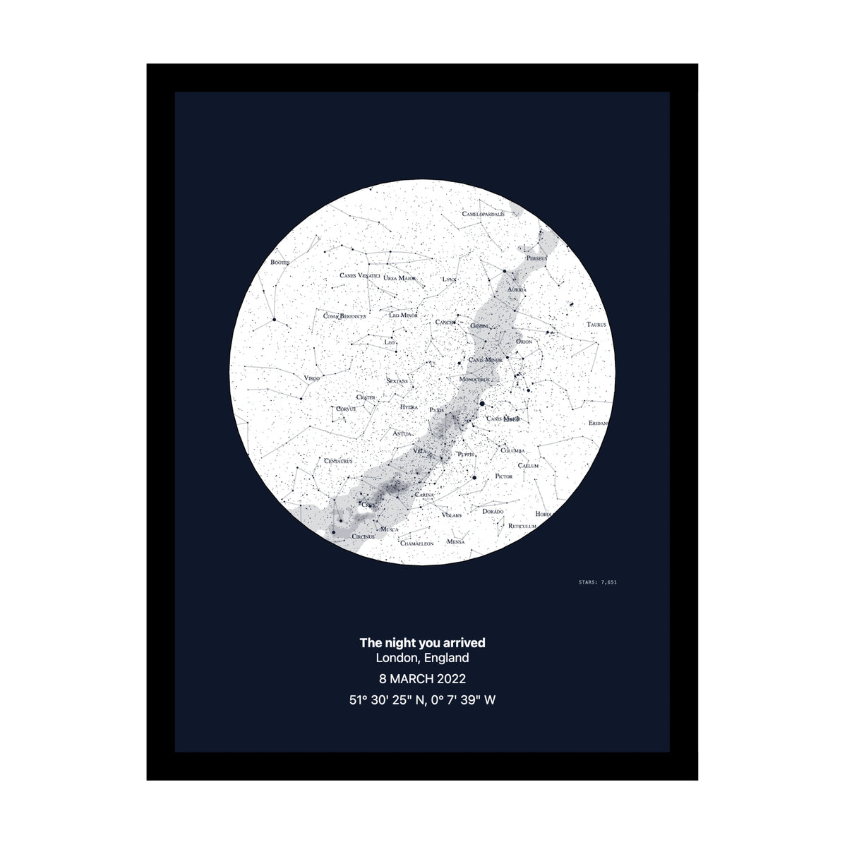 Star map print for the night they were born — personalised night sky