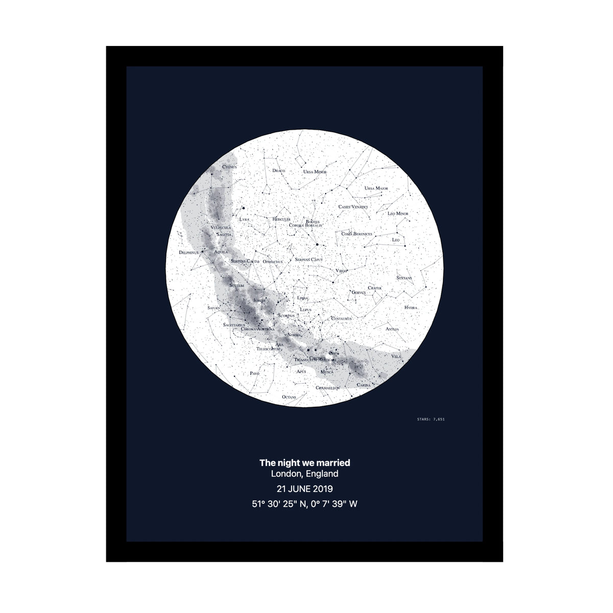 Star map print for your wedding night — personalised night sky