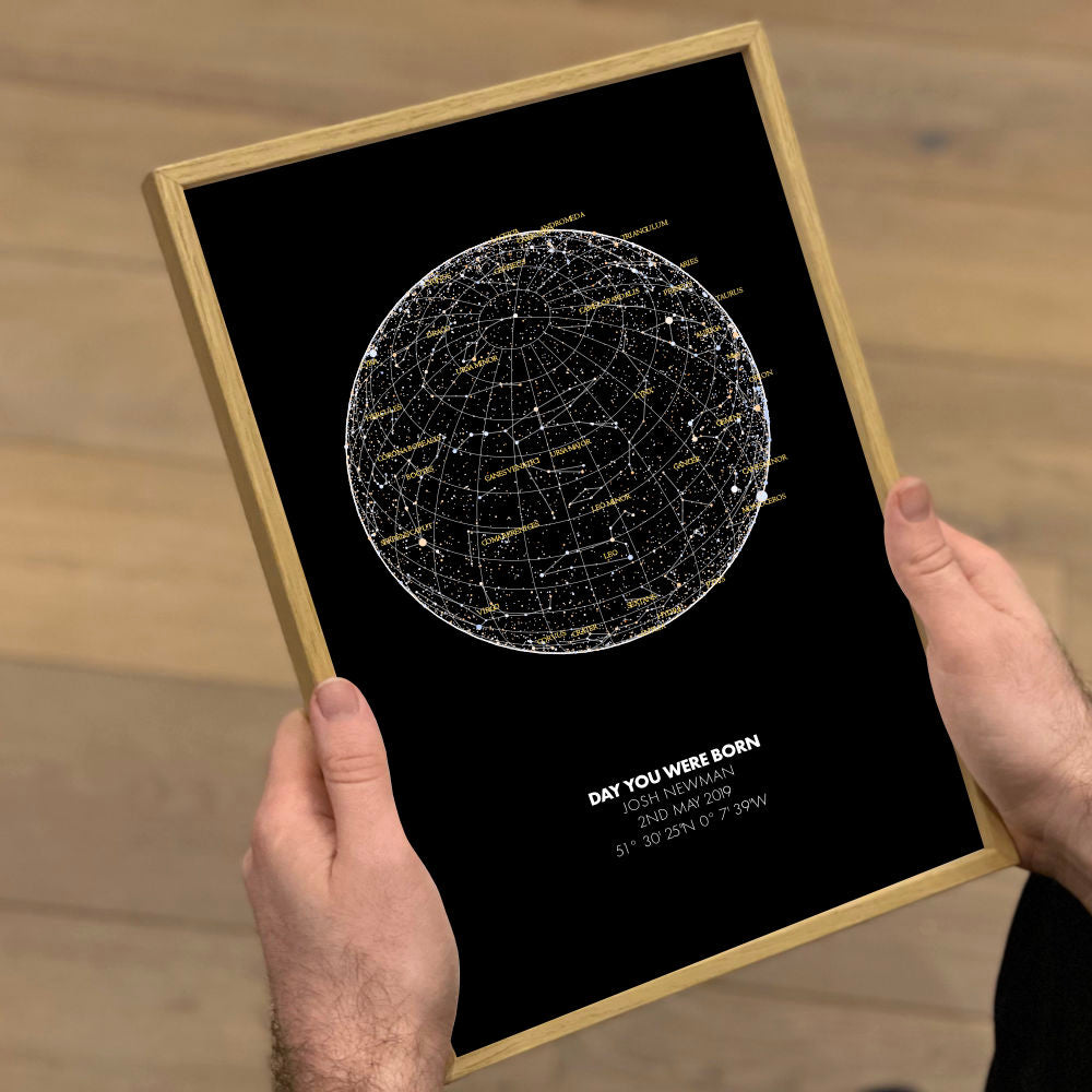 Star map print for the day you were born — personalised night sky