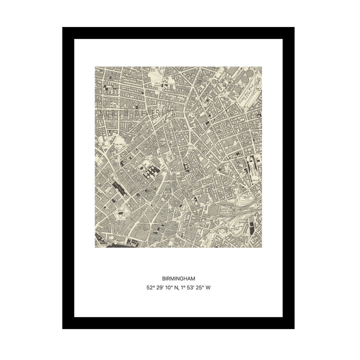 Framed vintage Ordnance Survey map print of Birmingham (1888)