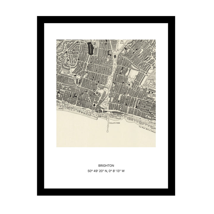 Framed vintage Ordnance Survey map print of Brighton (1888)