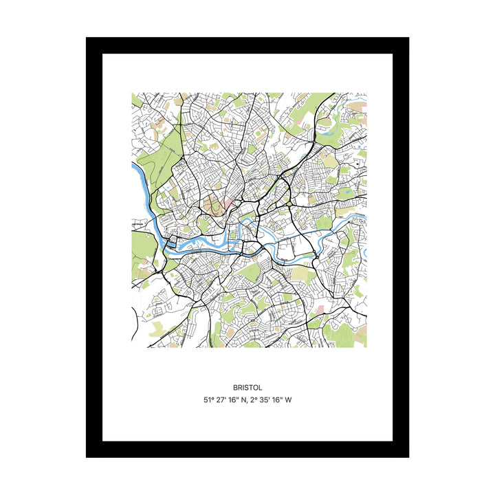 Framed personalised street map print of Bristol