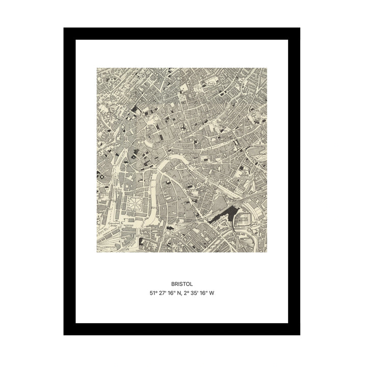 Framed vintage Ordnance Survey map print of Bristol (1888)