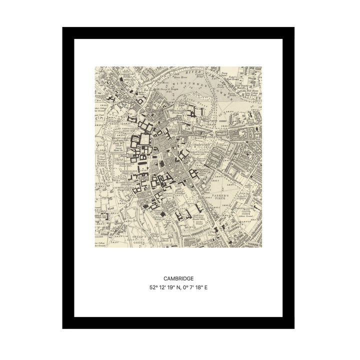Framed vintage Ordnance Survey map print of Cambridge (1888)