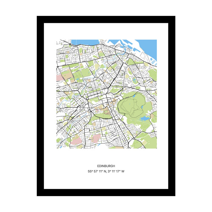 Framed personalised street map print of Edinburgh