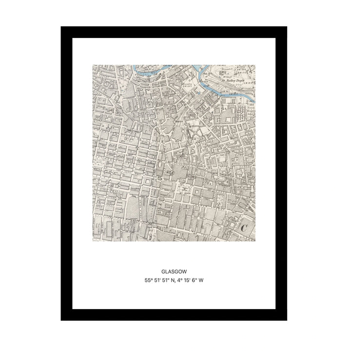 Framed vintage Ordnance Survey map print of Glasgow (1888)