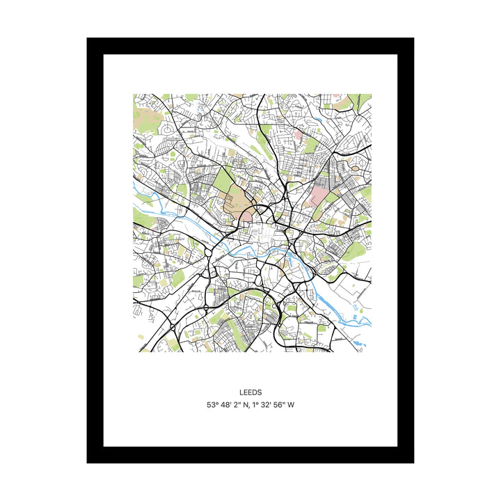 Framed personalised street map print of Leeds