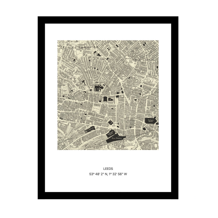 Framed vintage Ordnance Survey map print of Leeds (1888)