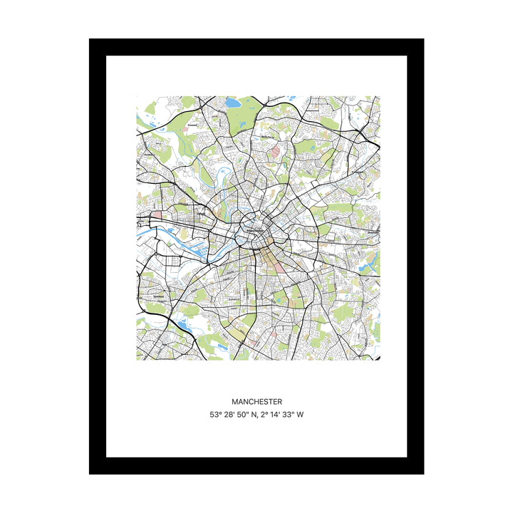 Framed personalised street map print of Manchester