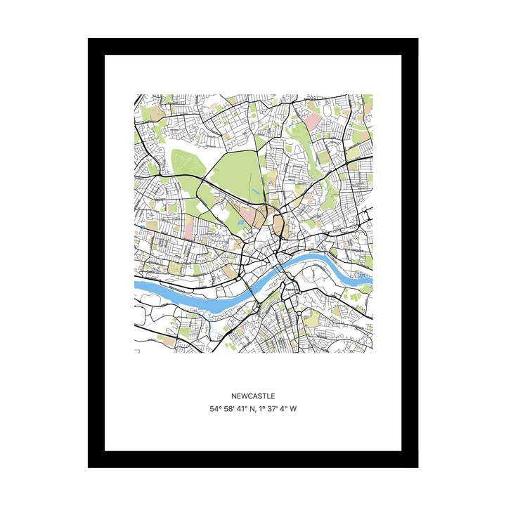 Framed personalised street map print of Newcastle