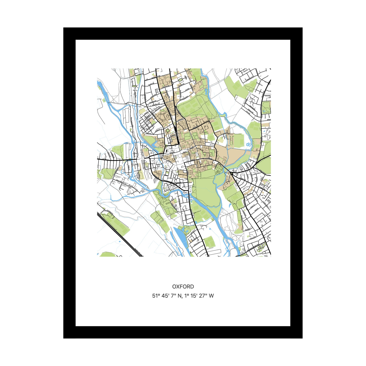 Framed personalised street map print of Oxford
