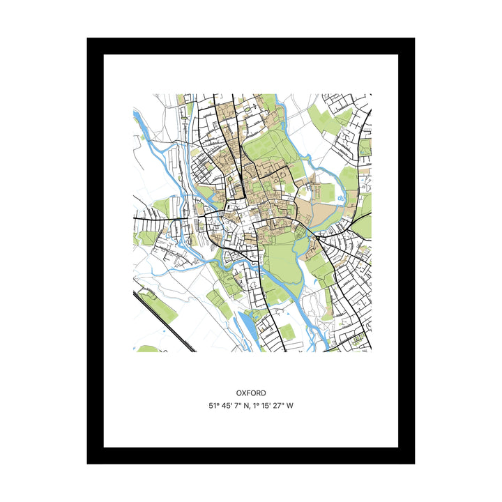 Framed personalised street map print of Oxford