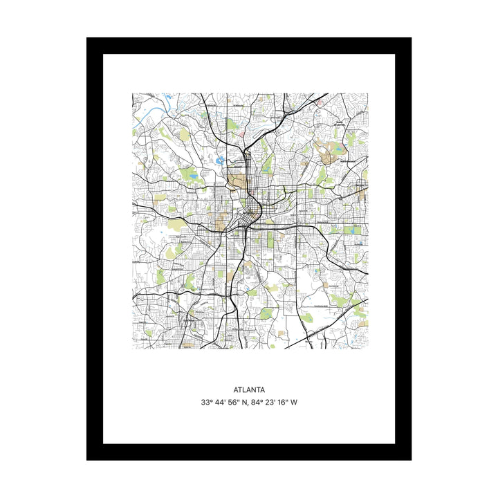Framed personalised street map print of Atlanta