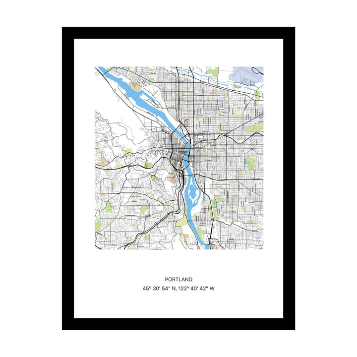 Framed personalised street map print of Portland