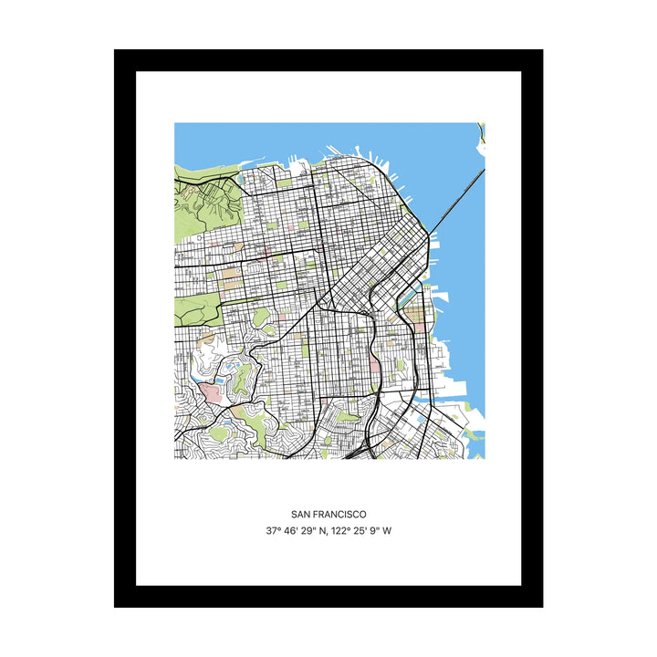 Framed personalised street map print of San Francisco