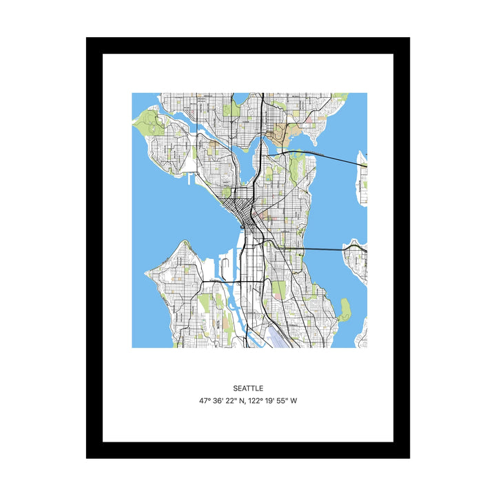 Framed personalised street map print of Seattle
