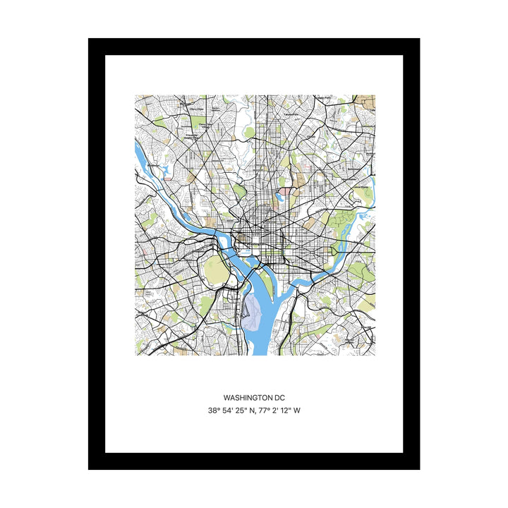 Framed personalised street map print of Washington DC