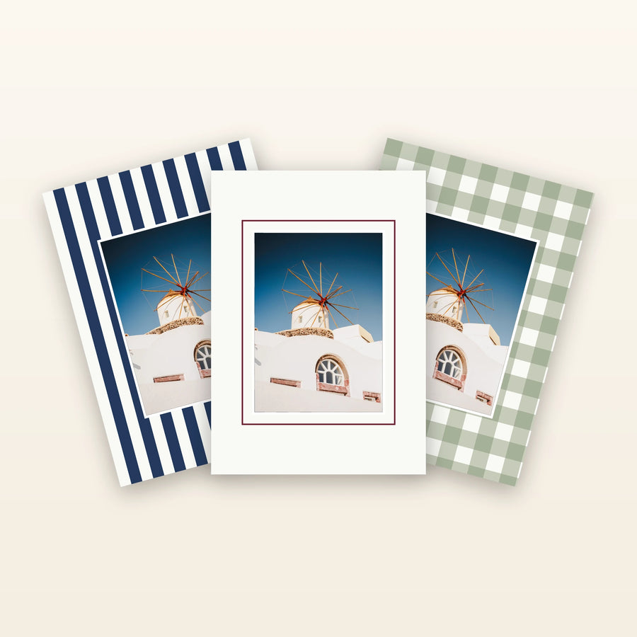 Picture mats cut to size — a fan of finishes holding a photo