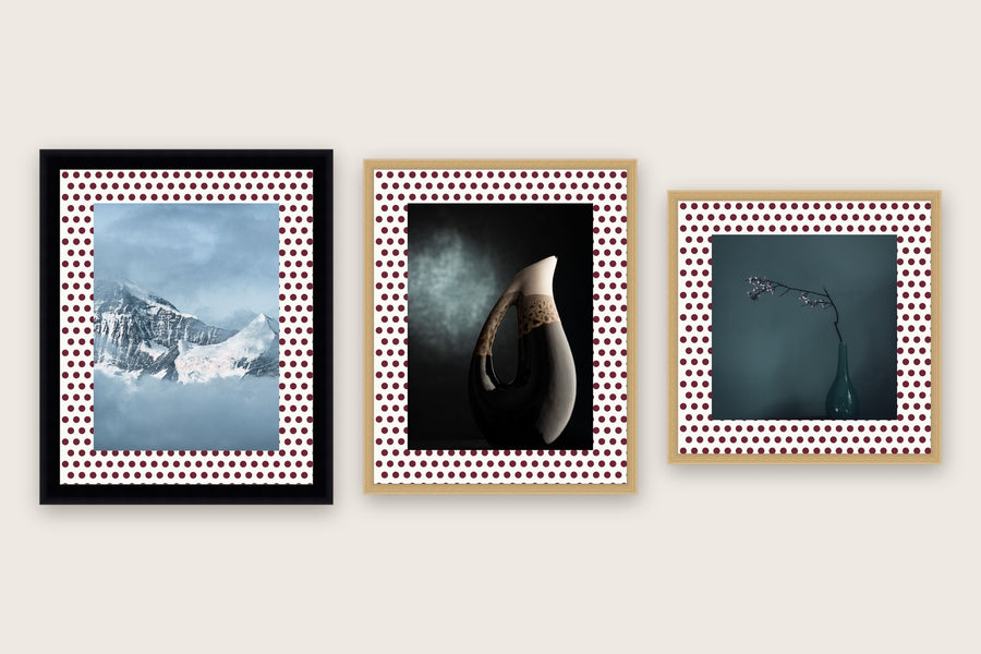 Three framed prints with polka dots premium mount boards cut to size — a-style-polka