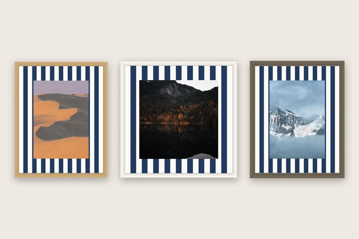 Three framed prints with vertical stripes premium mount boards cut to size — a-hub-striped