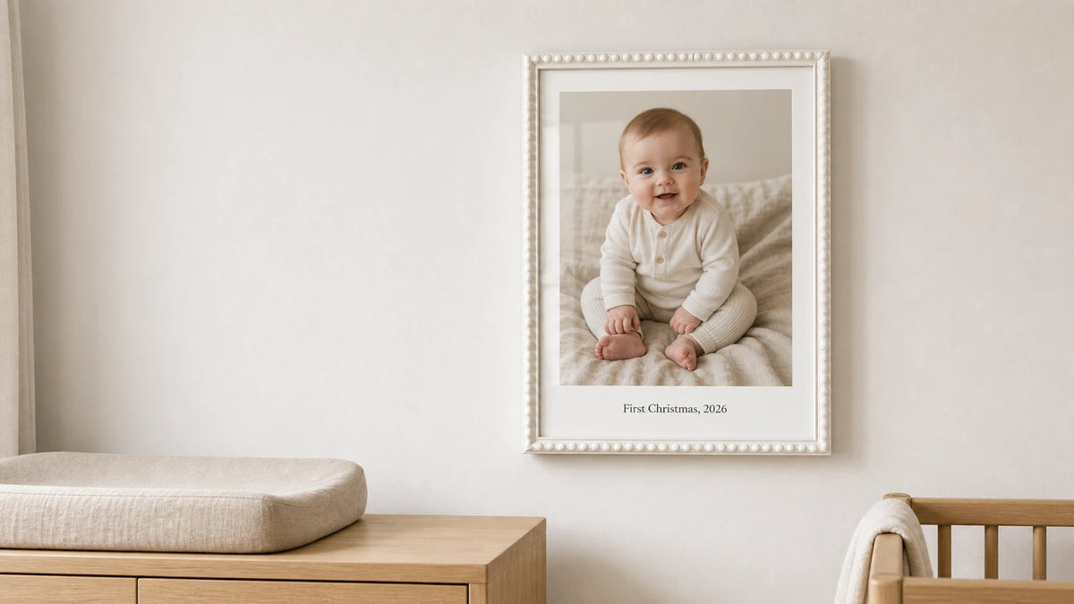 Personalised baby's first Christmas framed photo print with name and date