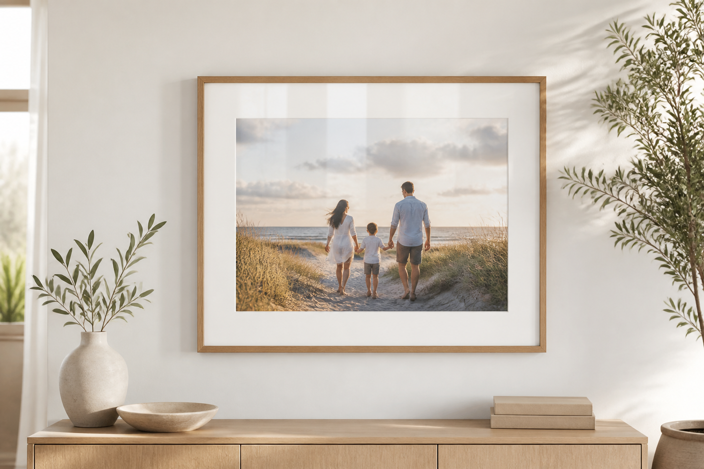 Framed family photograph with a single-opening conservation mount