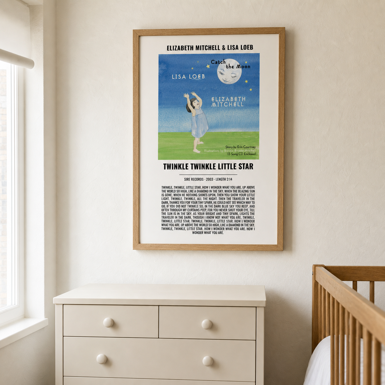 Personalised Twinkle Twinkle Little Star album artwork lyrics print in a nursery