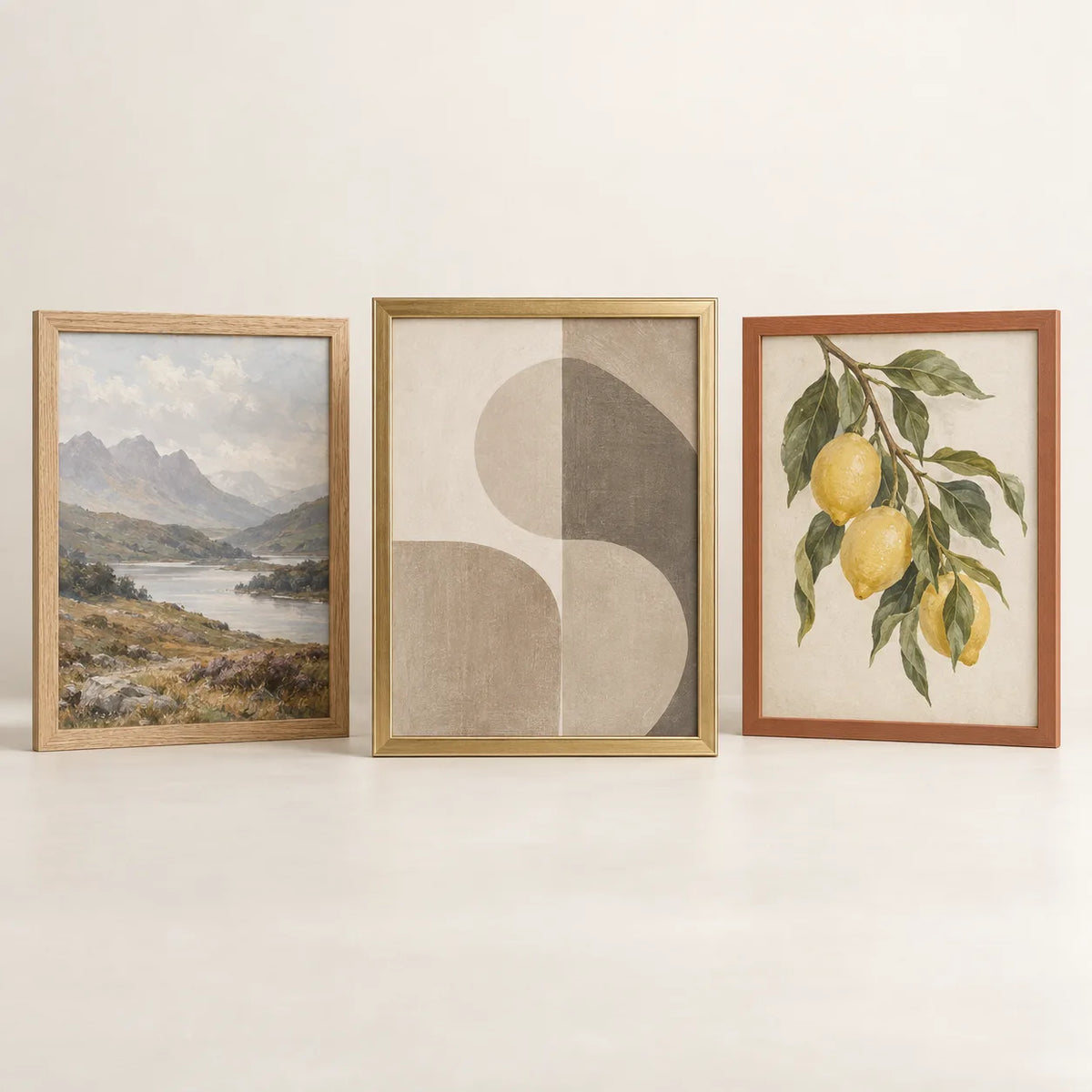 Three picture frames illustrating the 22 by 28 inch size