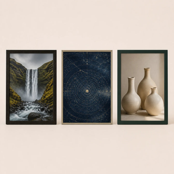 Three 50 by 70 centimetre frame-only options with varied artwork