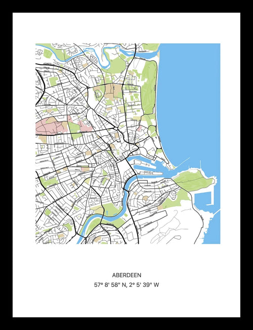 Framed personalised street map print of Aberdeen
