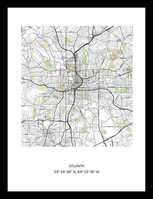 Framed personalised street map print of Atlanta