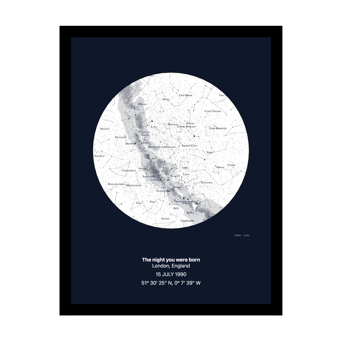 Star map print for the day you were born — personalised night sky