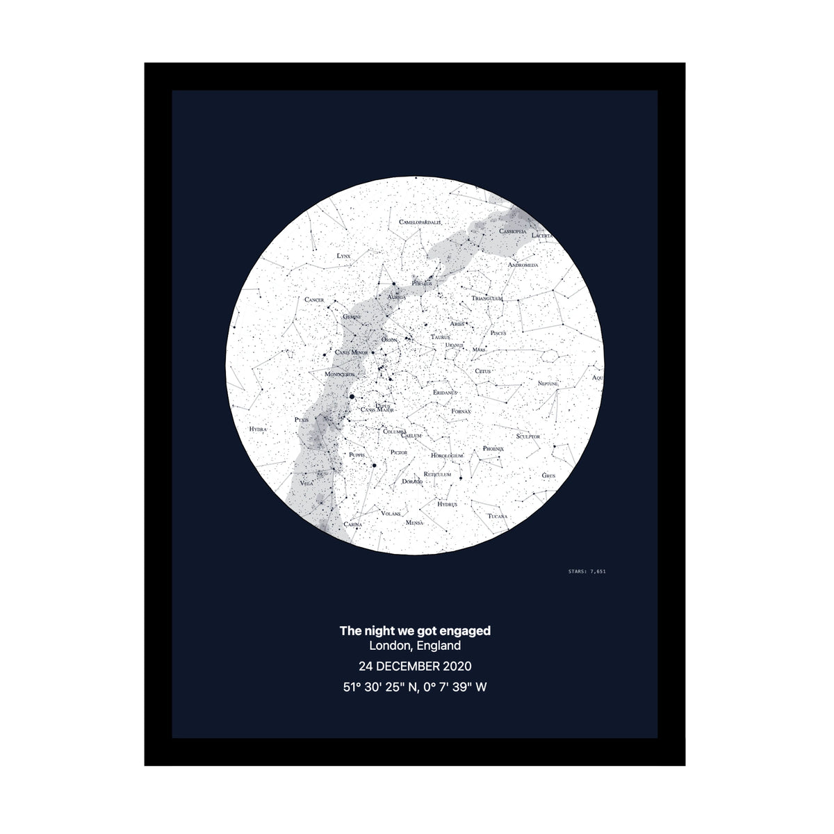 Star map print for your engagement — personalised night sky