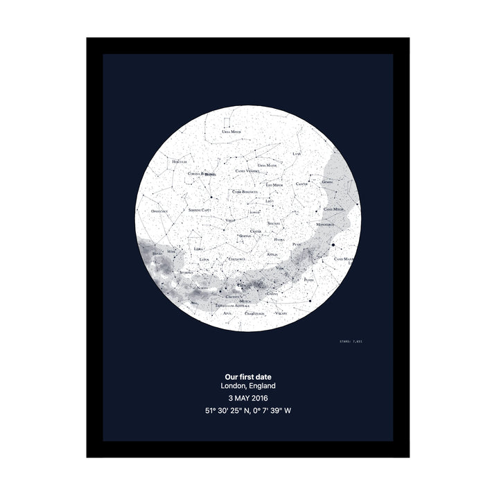 First date star map — personalised framed print