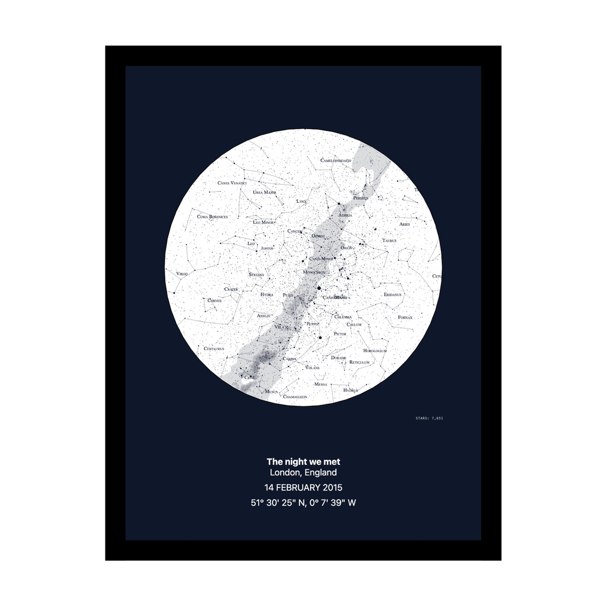 Star map print for the night we met — personalised night sky