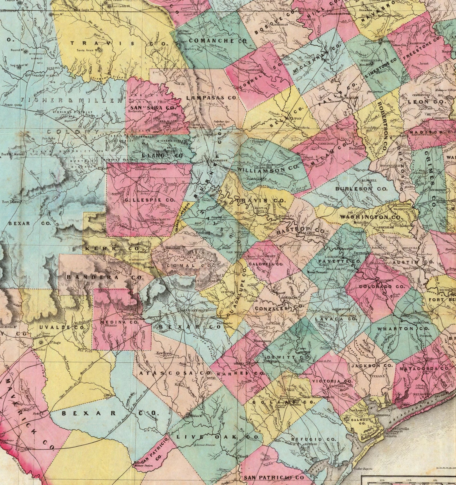 De Cordova's 1856 Map of Texas detail crop