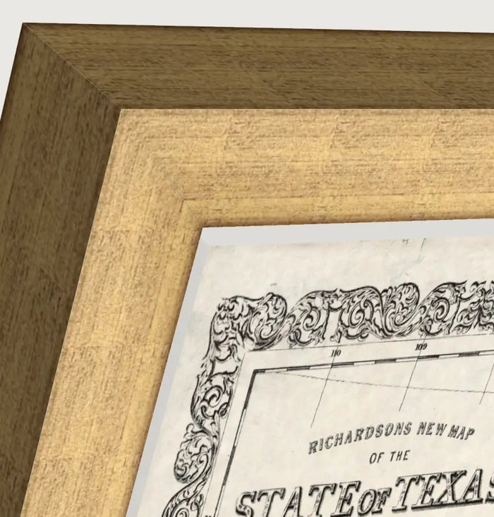 Vintage 1861 Richardson map of the State of Texas, framed reproduction print framed