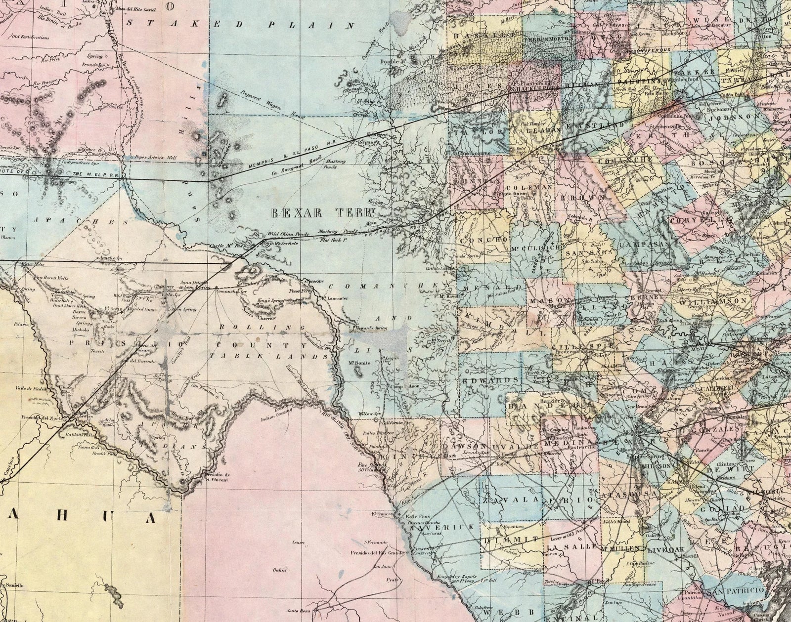 Richardson's 1861 Map of Texas detail crop
